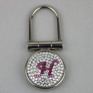 H Metal Keychain in Pink White Rhinestones